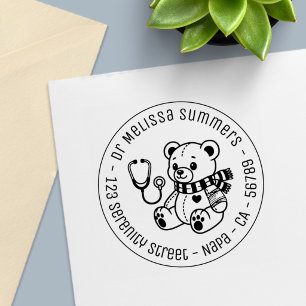 Teddybär Arzt Kinderarzt Runde Adresse V2 Permastempel