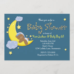 Teddybär auf dem Mond BABY SHOWER Sterne Einladung