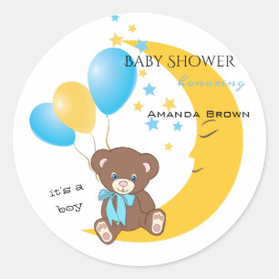 Teddybär auf dem Mond  Babydusche Runder Aufkleber