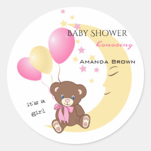 Teddybär auf dem Mond  Kinderdusche Runder Aufkleber
