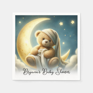 Teddybär auf Mondschein-Sterne-Babyshower Serviette