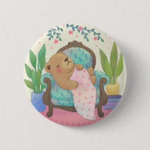 Teddybär auf Vintage-Sessel-Illustration Button