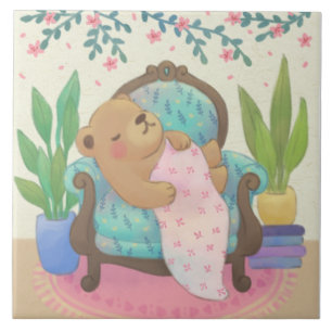 Teddybär auf Vintage-Sessel-Illustration Fliese