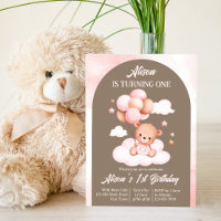 Teddybär aus rosa und braunen Bogen mit Ballons Pa