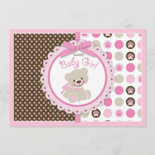 Teddybär-Baby-Babyparty-Rosa Einladung
