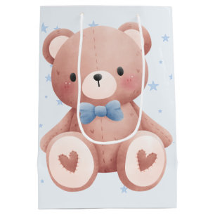 Teddybär-Baby-Jungen-Shower - Sanftes Blau mit Ste Mittlere Geschenktüte