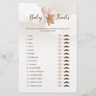 Teddybär-Baby-Merkmale-Spiel-Flugblatt mit Erröten Flyer
