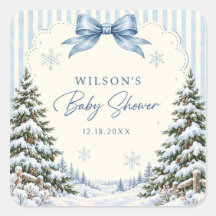 Teddybär Baby Shower Aufkleber mit blauen Schleife
