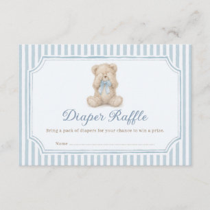 Teddybär-Baby-Shower-Windel-Raffle mit blauem Stre Begleitkarte