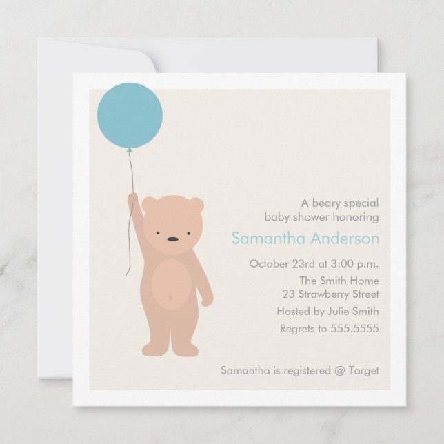 Teddybär-Babyparty-Einladung - Junge Einladung (Vorderseite)