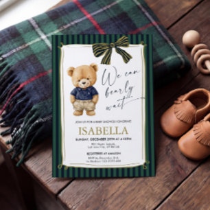 Teddybär-Babyparty in Blau und Grün im Preppy-Stil Einladung