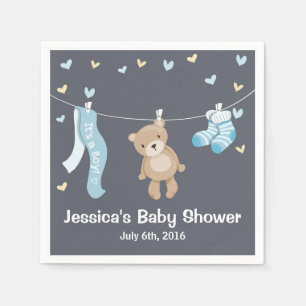 Teddybär-Babyparty-Papierservietten-Jungen-graues Serviette