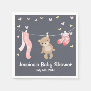 Teddybär-Babyparty-Papierservietten-Mädchen-grau Serviette