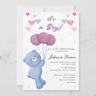 Teddybär-Ballon-Baby-Shower-Einladung Einladung