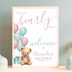 Teddybär-Ballon-Baby-Shower-Willkommen Poster