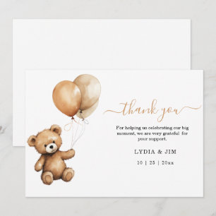Teddybär-Ballon-Babyshower Geschlechtsneutral  Dankeskarte