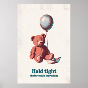 Teddybär-Ballon-Papierboot-Riso-Plakat Poster