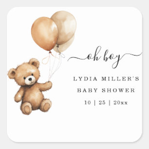 Teddybär Ballons Babyparty Geschlechtsneutral  Quadratischer Aufkleber