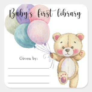 Teddybär-Ballons - Baby's erste Bibliothek Quadratischer Aufkleber