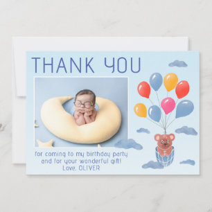 Teddybär-Ballons Kinder Foto Geburtstag  Dankeskarte