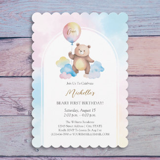 Teddybär-Ballonwolken Beary Erster Geburtstag Einladung
