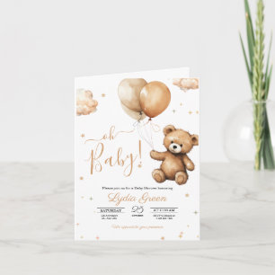 Teddybär-Balloons Baby-Party Geschlechtsneutral  Einladung