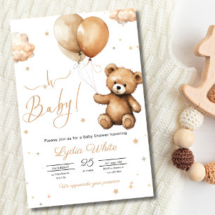 Teddybär-Balloons Baby-Party Geschlechtsneutral Einladung