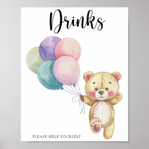 Teddybär-Balloons - Getränke Selbstbedienung Poster