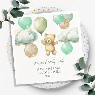 Teddybär-Balloons Grüner Himmel Baby Shower Serviette