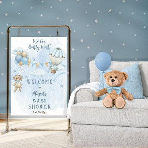 Teddybär-Balloons-Jungen-Kaum-Warte-Baby-Party Poster
