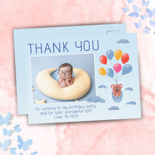 Teddybär-Balloons Kinder Foto Geburtstag Danke Postkarte
