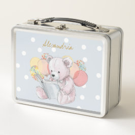 Teddybär beim Lesen eines Buches Baby in Blüte Metall Brotdose