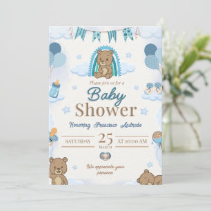 Teddybär Blau Baby Shower Einladung