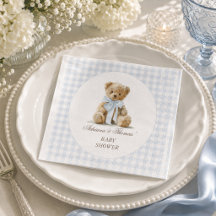 Teddybär Blau Gingham Jungen Baby-Party