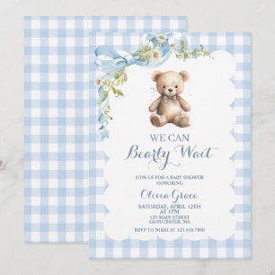Teddybär Blau Kariert Babyparty-Einladung Einladung