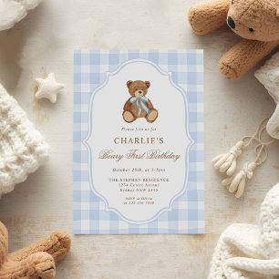 Teddybär Blau Minimalistischer Jungengeburtstag Einladung