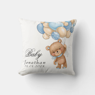 Teddybär Blaues Ballon-Babyparty   Kissen
