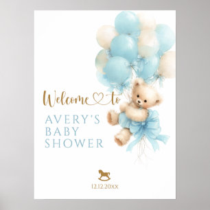 Teddybär Blaues Luftballon Schleife Baby Junge Sho Poster