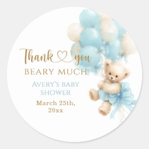 Teddybär Blaues Luftballon Schleife Baby Junge Sho Runder Aufkleber