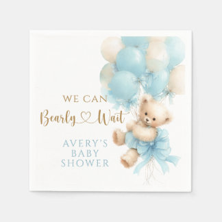 Teddybär Blaues Luftballon Schleife Baby Junge Sho Serviette