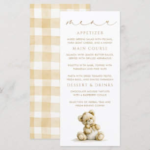 Teddybär-Braun-Gingham-Muster-Menükarten Menükarte