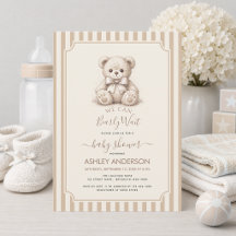 Teddybär & braune Streifen Baby Shower Kaum warten