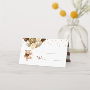 Teddybär Brown und Goldene Ballons Baby Shower Platzkarte