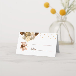Teddybär Brown und Goldene Ballons Baby Shower Platzkarte