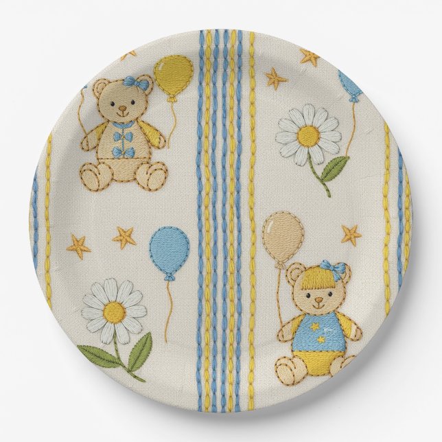 Teddybär-Daisy-Garten-Muster (10) Pappteller (Vorderseite)