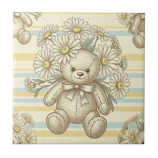 Teddybär-Daisy-Gartenmuster (10) Fliese (Vorderseite)