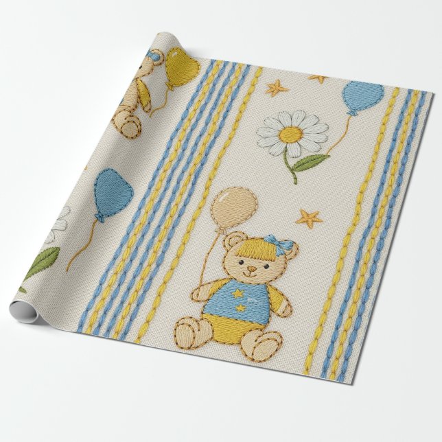 Teddybär-Daisy-Gartenmuster (10) Geschenkpapier (Ungerollt)