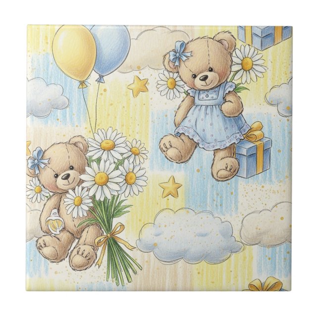 Teddybär-Daisy-Gartenmuster (11) Fliese (Vorderseite)