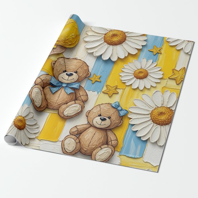 Teddybär-Daisy-Gartenmuster (11) Geschenkpapier (Ungerollt)