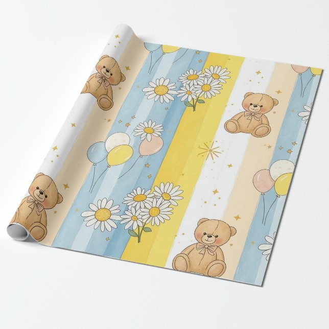 Teddybär-Daisy-Gartenmuster (13) Geschenkpapier (Ungerollt)